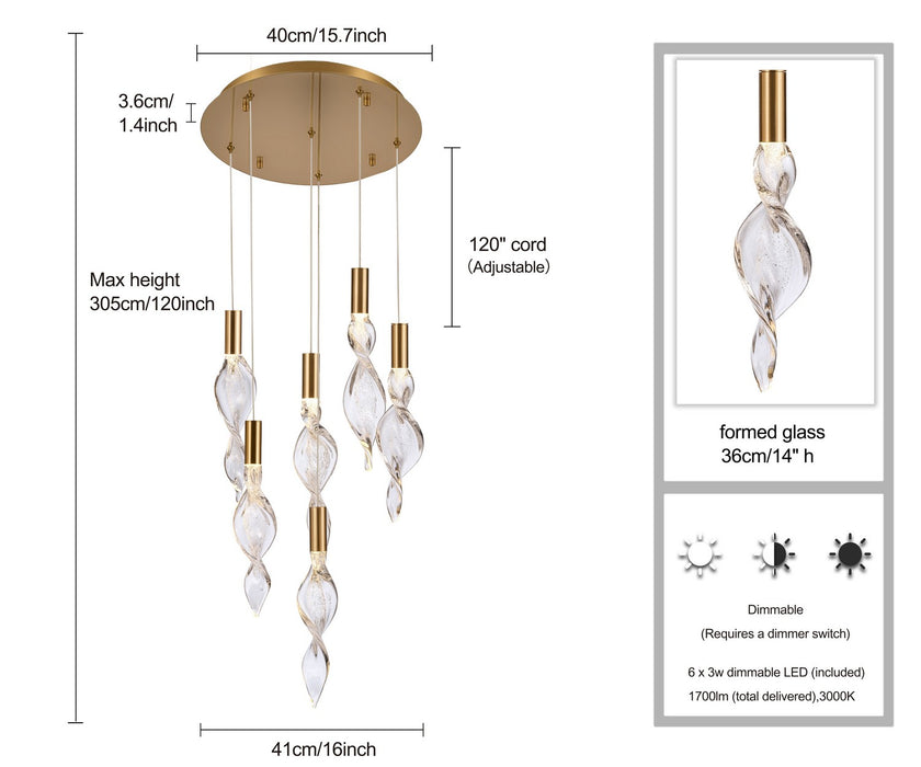 Arabela Lighting - 85213-6 - LED Pendant - Aurora - Natural Brass