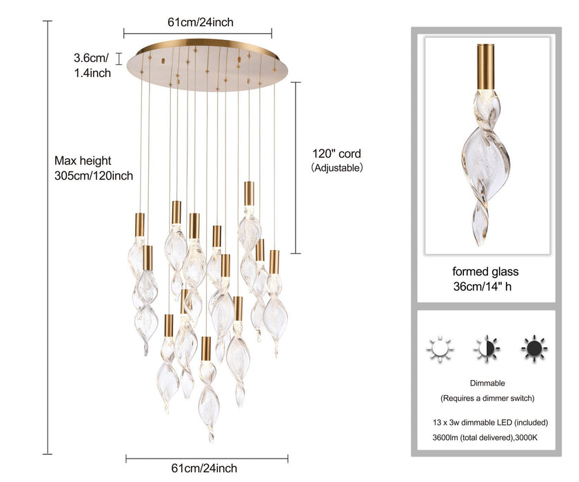 Arabela Lighting - 85214-13 - LED Pendant - Aurora - Natural Brass