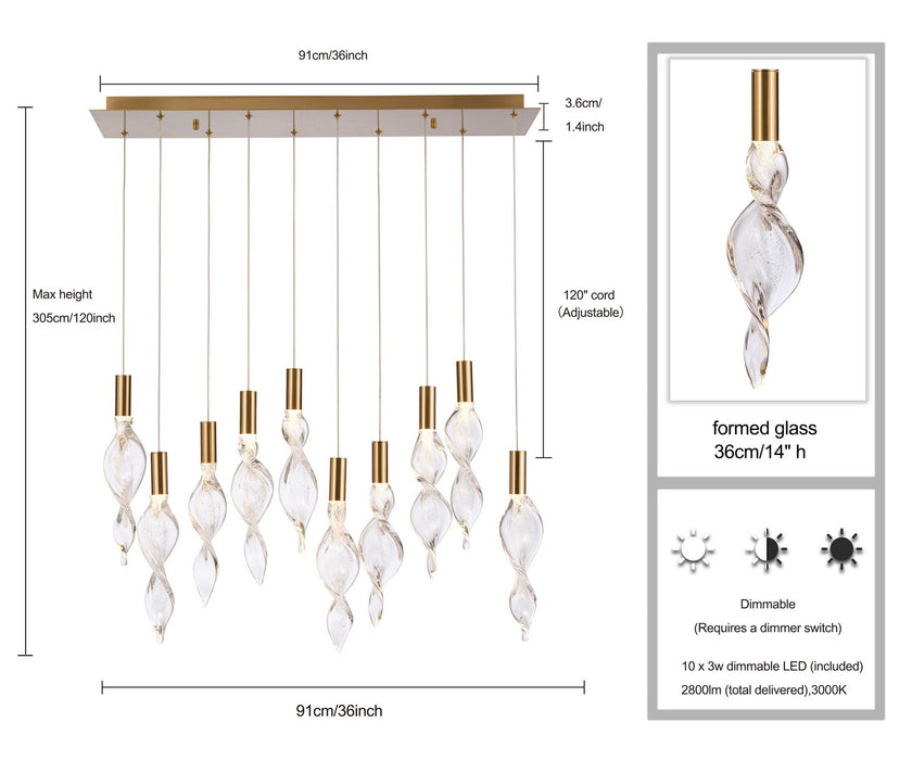 Arabela Lighting - 85215-10 - LED Linear Pendant - Aurora - Natural Brass