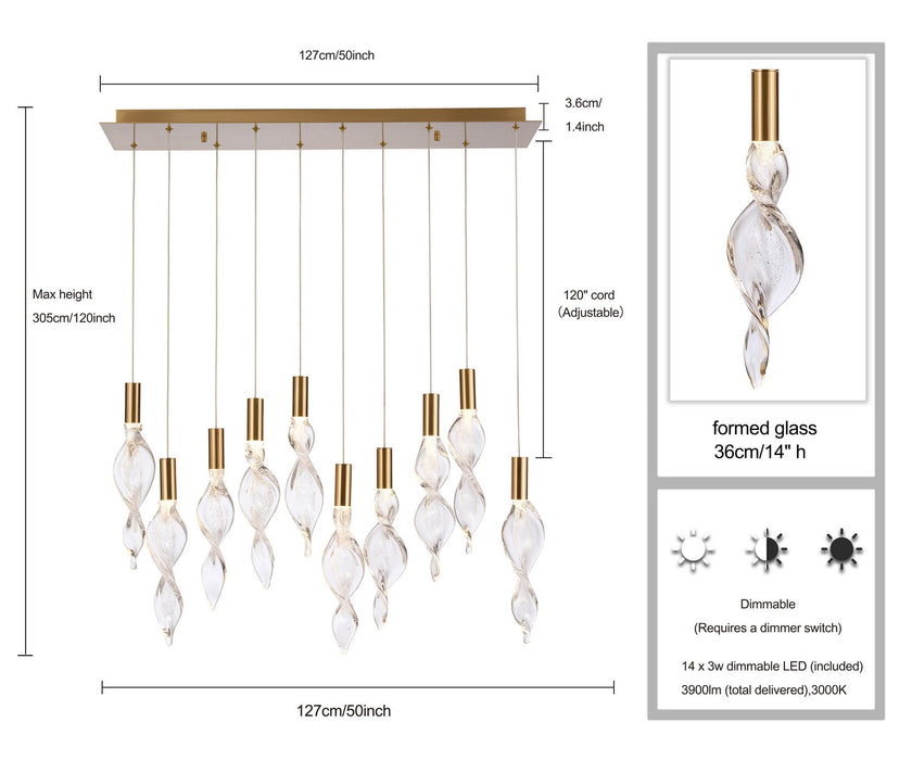 Arabela Lighting - 85216-14 - LED Linear Pendant - Aurora - Natural Brass