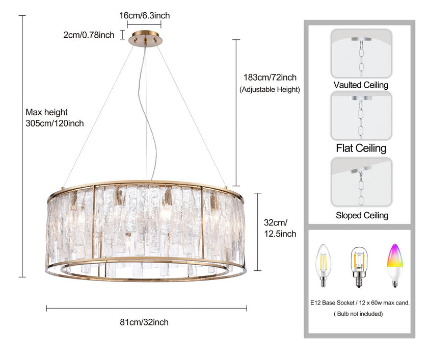 Arabela Lighting - 85171-12 - 12 Light Pendant - Boundaries - Lacquered Gold