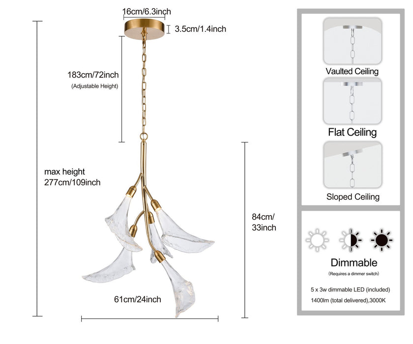 Arabela Lighting - 85193-5 - LED Chandelier - Calla - Natural Brass