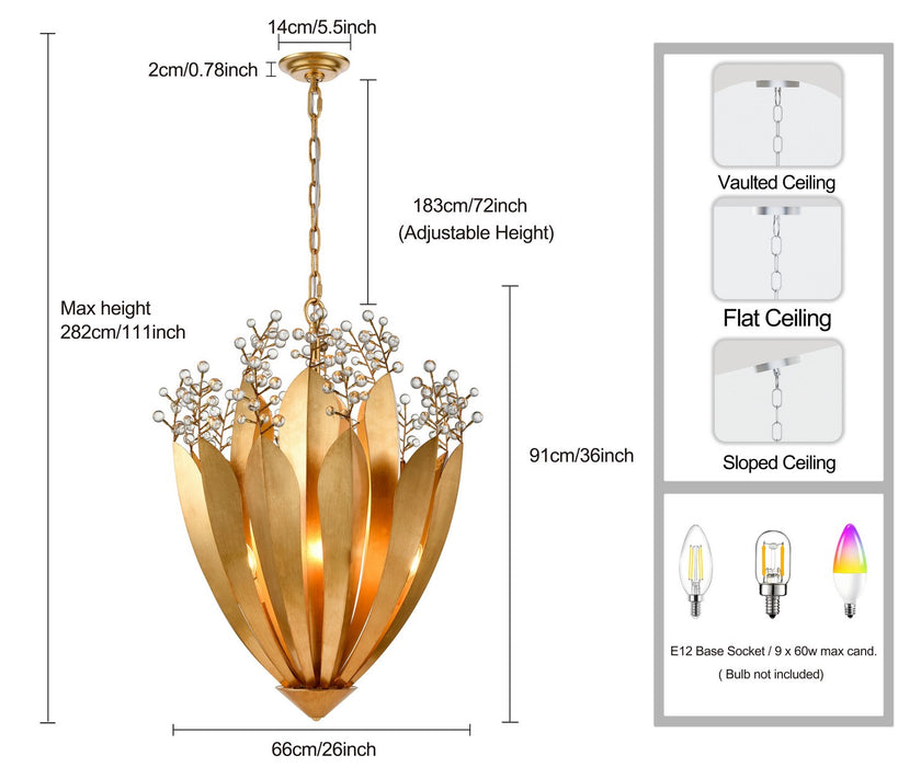 Arabela Lighting - 85132-9 - Nine Light Chandelier - Callista - Antique Gold Leaf