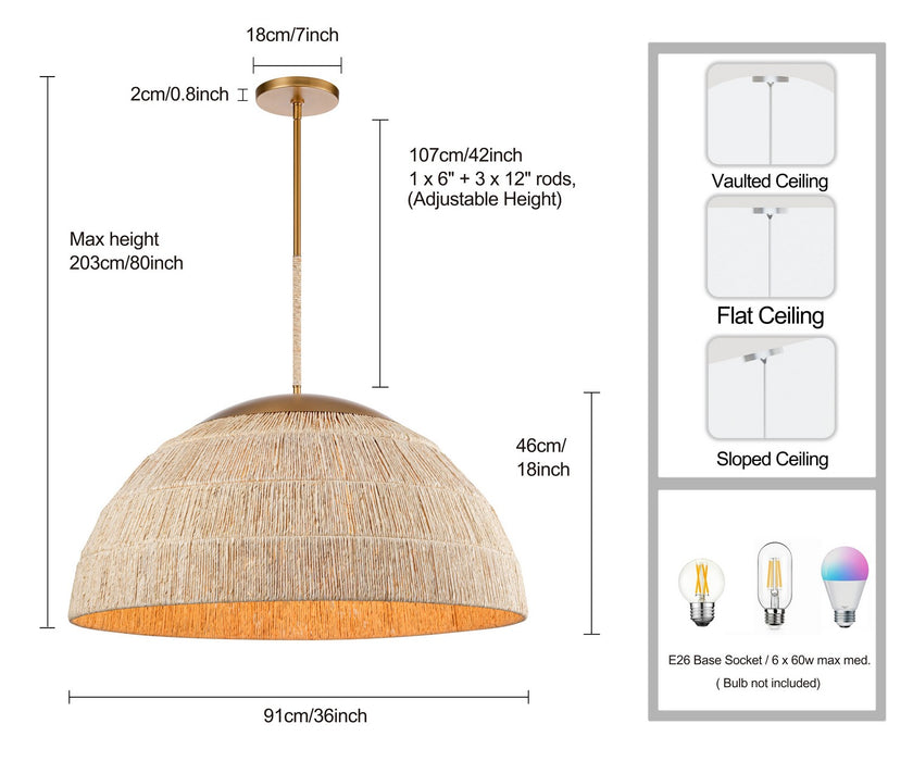Arabela Lighting - 85111-6 - Six Light Pendant - Copa - Natural Brass