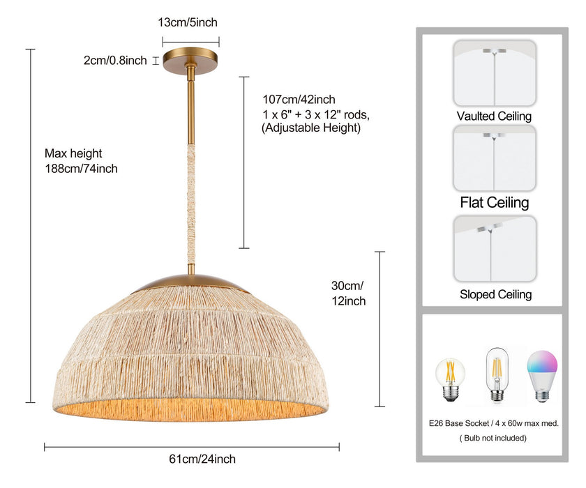 Arabela Lighting - 85112-4 - Four Light Pendant - Copa - Natural Brass