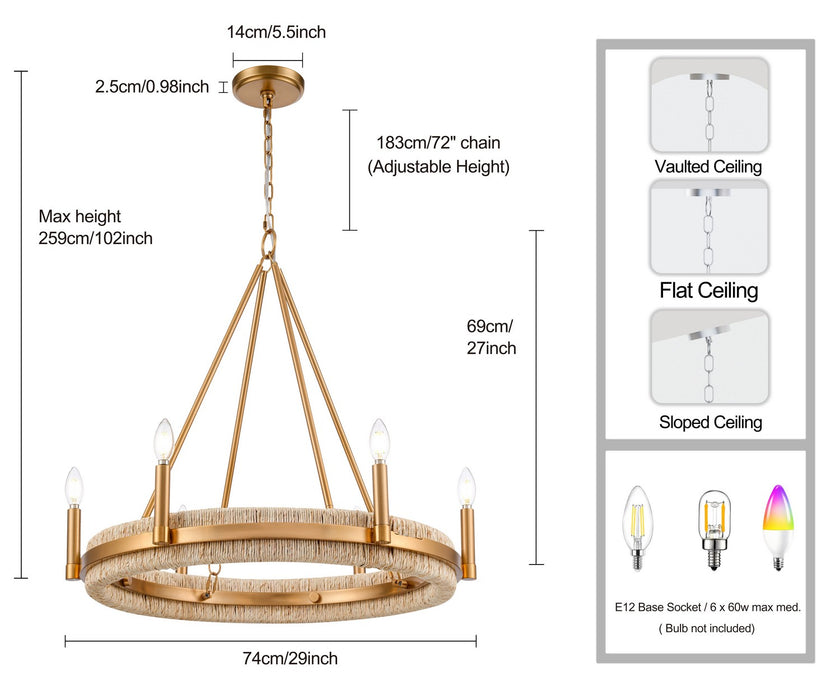 Arabela Lighting - 85115-6 - Six Light Chandelier - Copa - Natural Brass