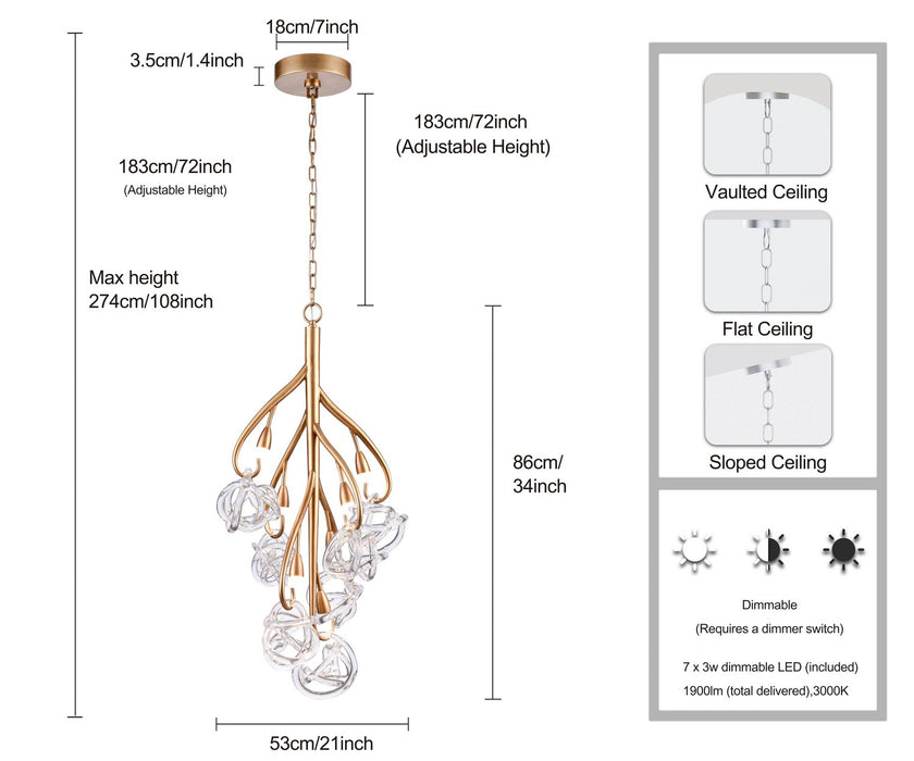 Arabela Lighting - 85181-7 - LED Chandelier - Freeform - Antique Gold Leaf