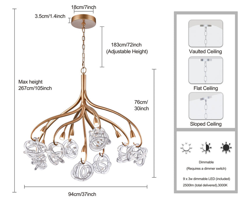 Arabela Lighting - 85182-9 - LED Chandelier - Freeform - Antique Gold Leaf