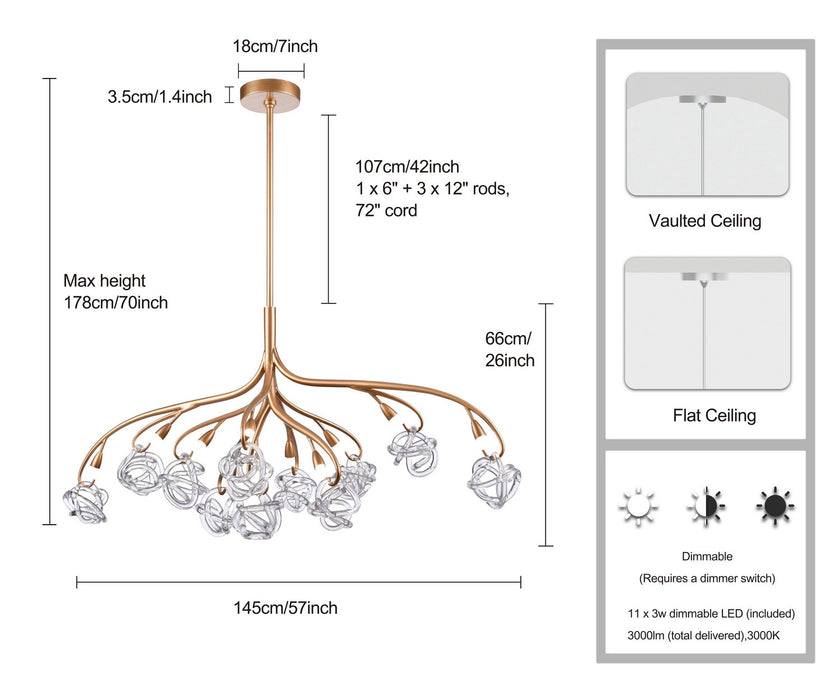 Arabela Lighting - 85183-11 - LED Chandelier - Freeform - Antique Gold Leaf
