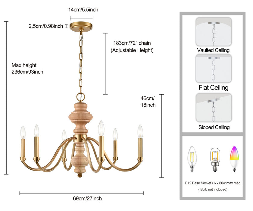 Arabela Lighting - 85141-6 - Six Light Chandelier - French Country - Natural Brass