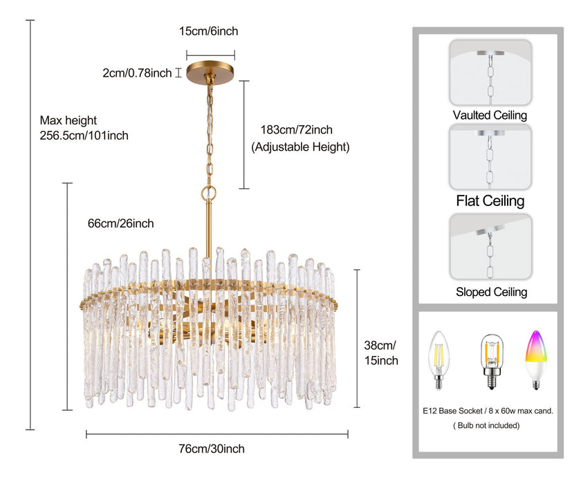 Arabela Lighting - 85101-8 - Eight Light Pendant - Icicles - Natural Brass