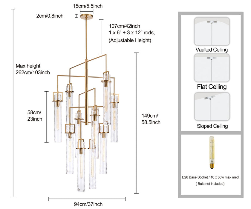 Arabela Lighting - 85243-10 - Ten Light Chandelier - Jayden - Lacquered Gold