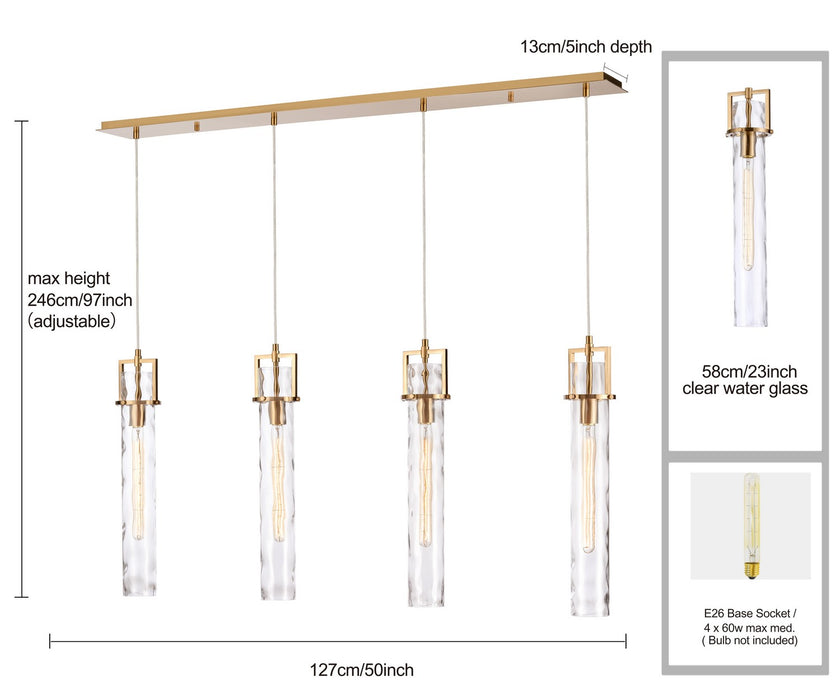 Arabela Lighting - 85245-4 - Four Light Linear Chandelier - Jayden - Lacquered Gold