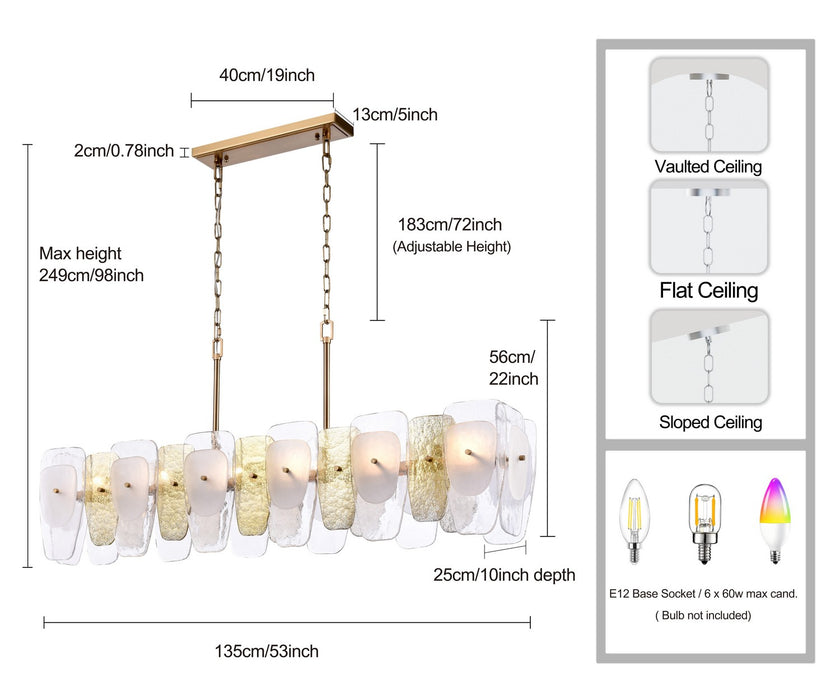 Arabela Lighting - 85203-6 - Six Light Linear Chandelier - Strata - Lacquered Gold