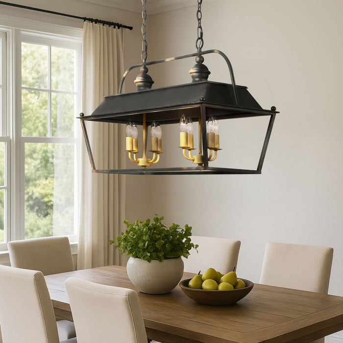 Golden - 0888-LP ABI - Eight Light Linear Pendant - Christoff - Antique Black Iron