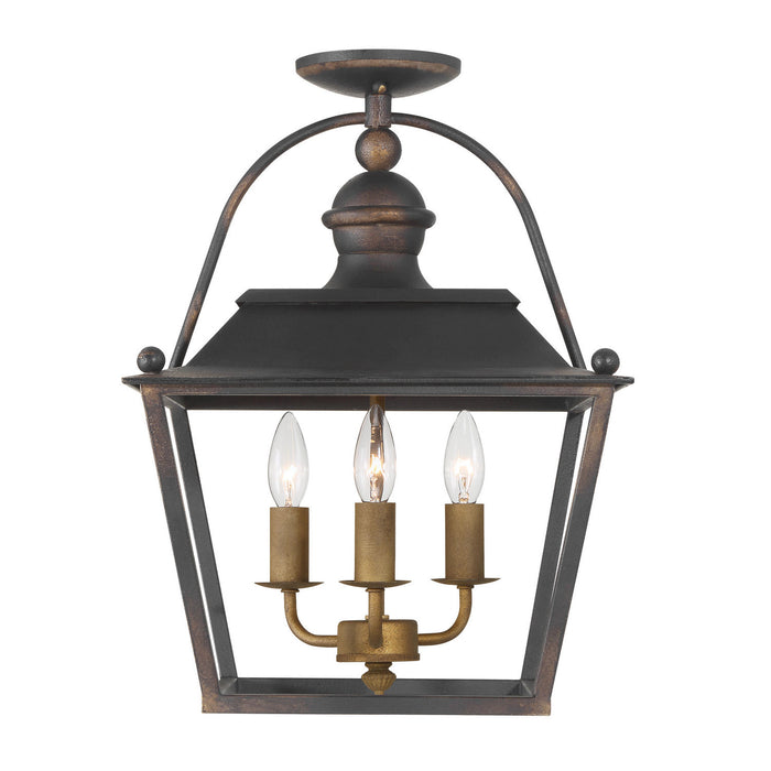 Golden - 0888-SF ABI - Three Light Semi-Flush Mount - Christoff - Antique Black Iron