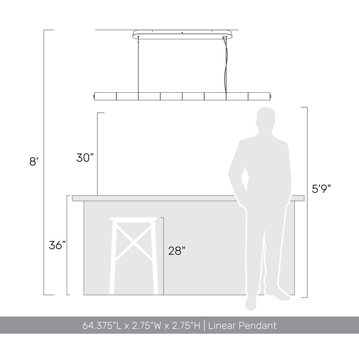 Golden - 3726-LP64 PN-CY - LED Linear Pendant - Crystallo - Polished Nickel