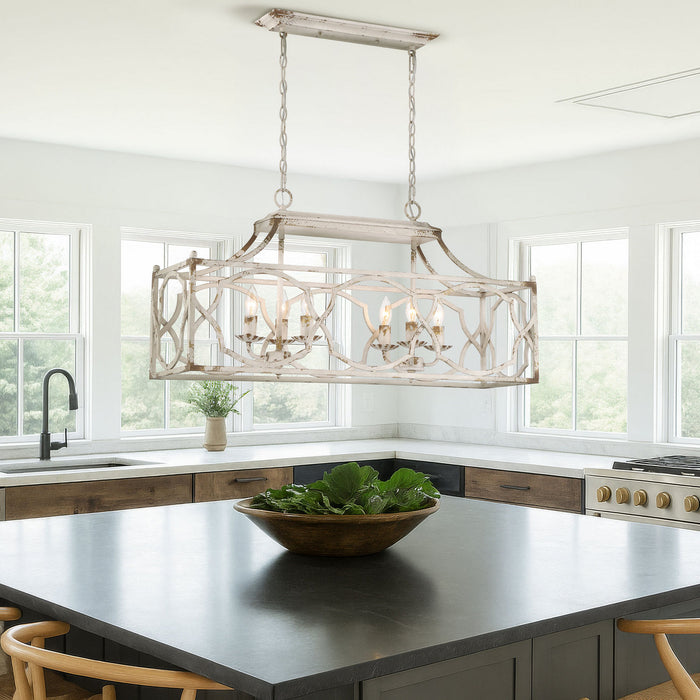 Golden - 0885-LP AI - Six Light Linear Pendant - Laurent - Antique Ivory