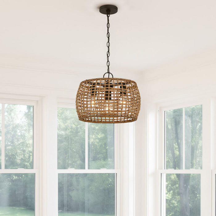 Golden - 3000-3P NB-MAW - Three Light Pendant - Weavelight - Natural Black