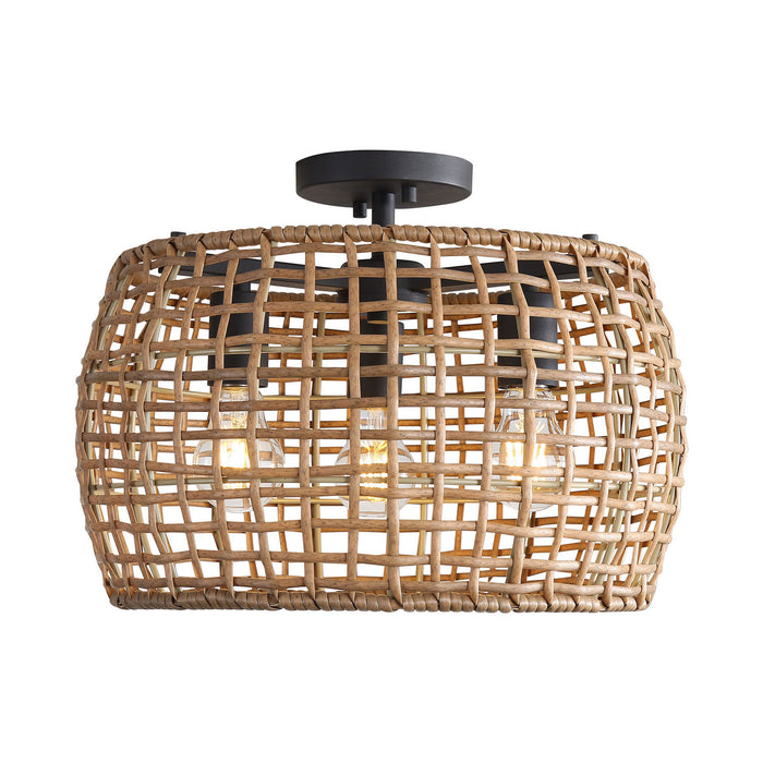 Golden - 3000-3SF NB-MAW - Three Light Semi-Flush Mount - Weavelight - Natural Black