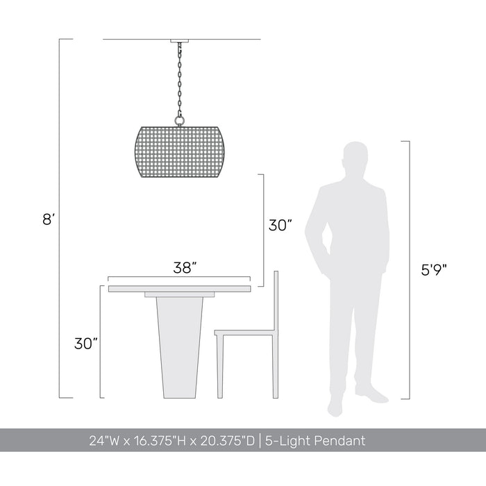 Golden - 3000-5P NB-MAW - Five Light Pendant - Weavelight - Natural Black