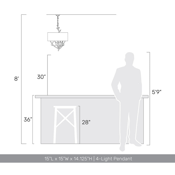 Golden - 4500-4P ABI - Four Light Pendant - Arboreal - Antique Black Iron