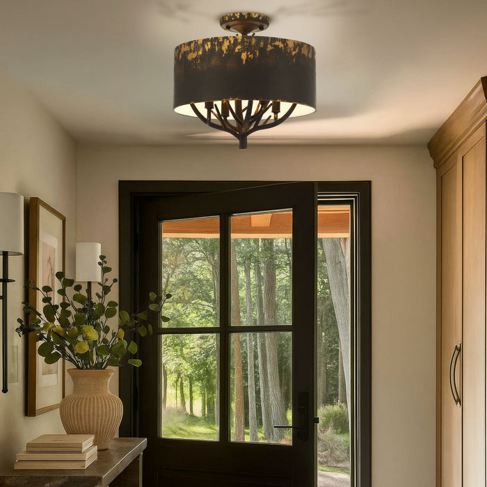 Golden - 4500-4SF ABI - Four Light Semi-Flush Mount - Arboreal - Antique Black Iron