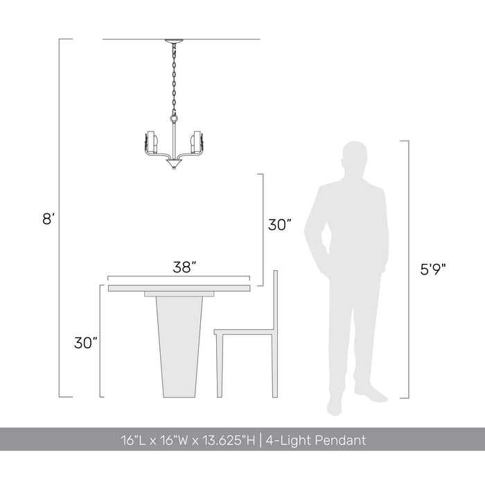 Golden - 4503-4P WG-HWG - Four Light Pendant - Bloem - White Gold