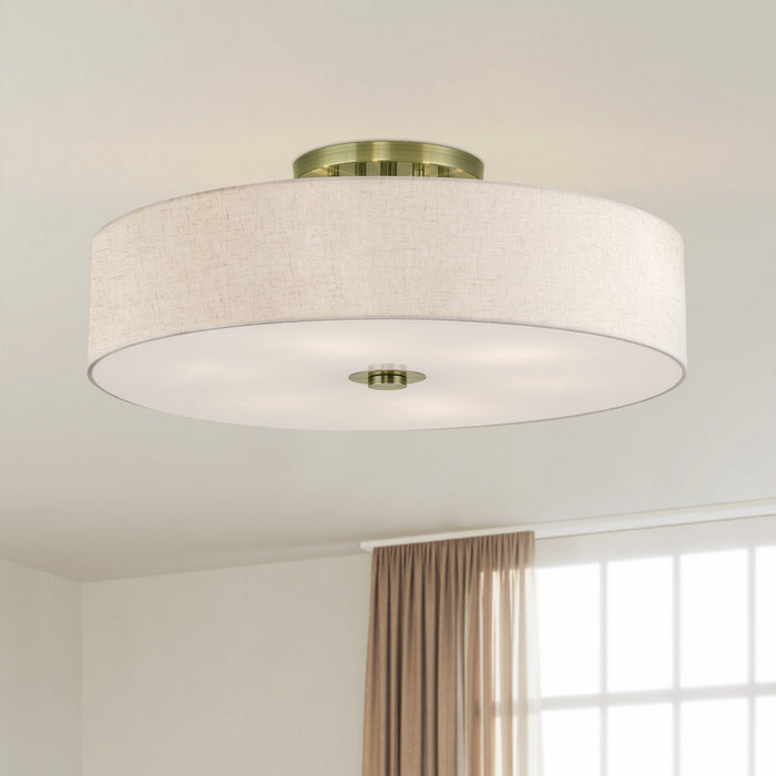 Livex Lighting - 45848-01 - Six Light Semi-Flush Mount - Monroe - Antique Brass