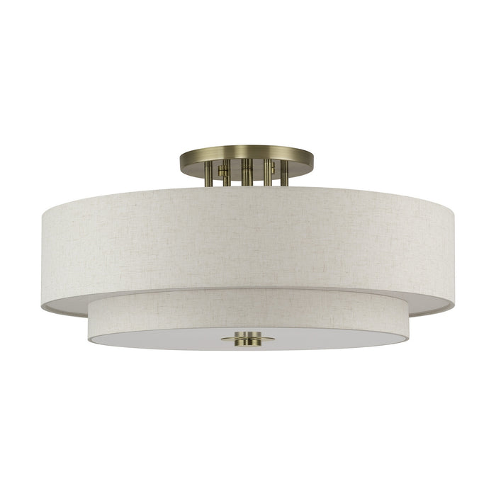 Livex Lighting - 45849-01 - Six Light Semi-Flush Mount - Monroe - Antique Brass