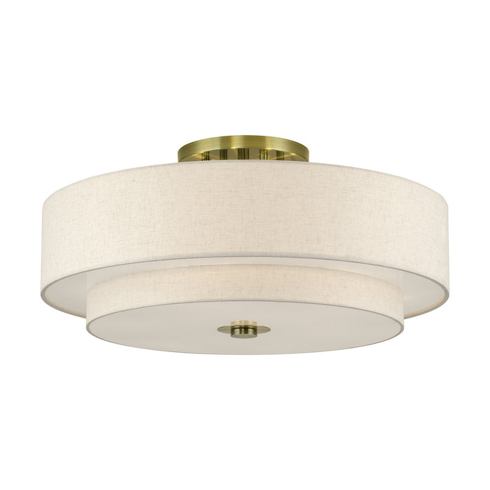 Livex Lighting - 45849-01 - Six Light Semi-Flush Mount - Monroe - Antique Brass