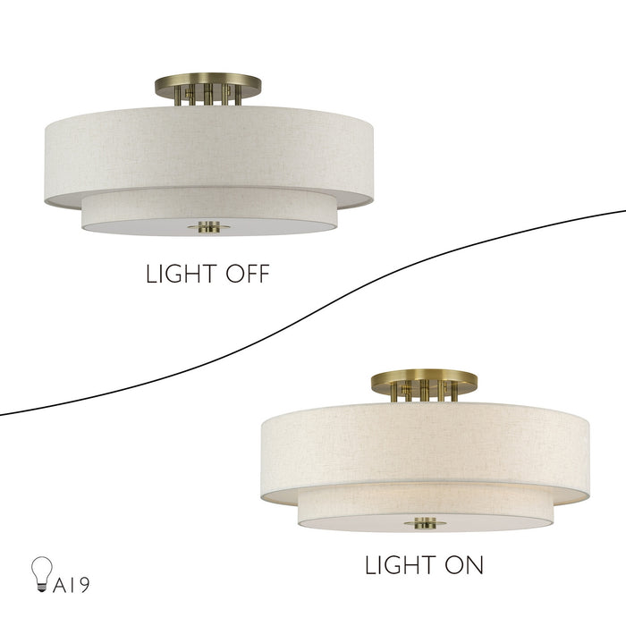 Livex Lighting - 45849-01 - Six Light Semi-Flush Mount - Monroe - Antique Brass