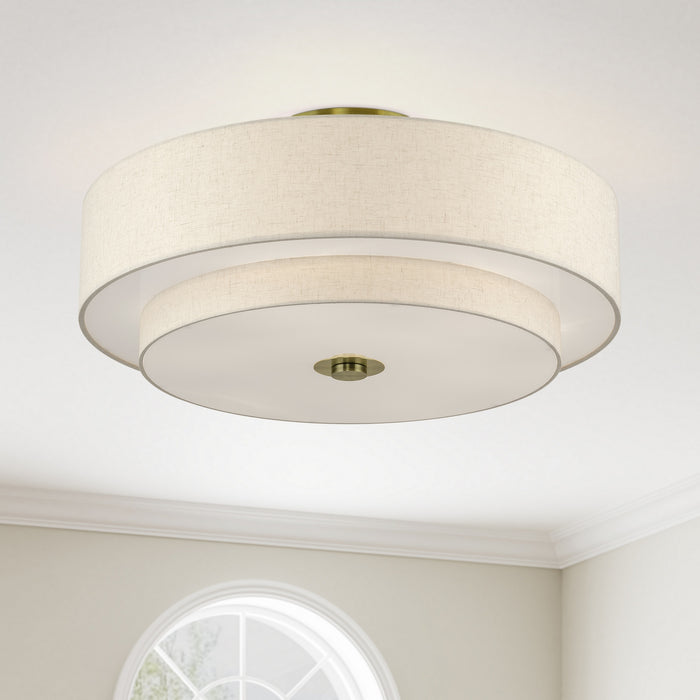 Livex Lighting - 45849-01 - Six Light Semi-Flush Mount - Monroe - Antique Brass