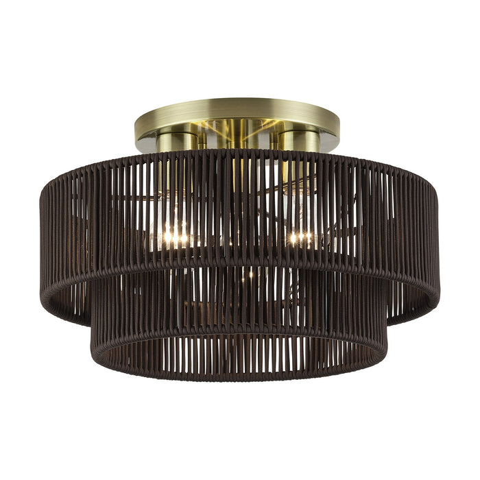 Livex Lighting - 49133-01 - Three Light Semi-Flush Mount - Acordia - Antique Brass