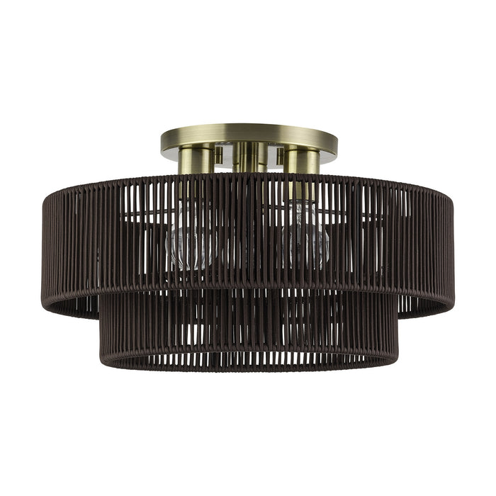 Livex Lighting - 49134-01 - Three Light Semi-Flush Mount - Acordia - Antique Brass