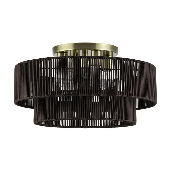 Livex Lighting - 49135-01 - Four Light Semi-Flush Mount - Acordia - Antique Brass