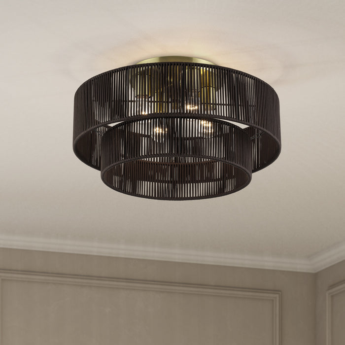 Livex Lighting - 49135-01 - Four Light Semi-Flush Mount - Acordia - Antique Brass