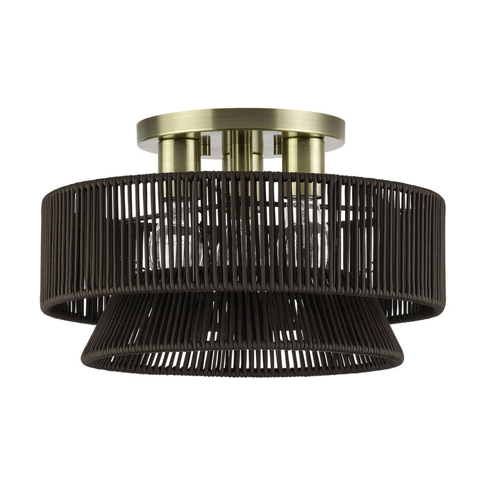 Livex Lighting - 49146-01 - Three Light Semi-Flush Mount - Florell - Antique Brass