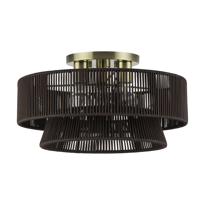 Livex Lighting - 49147-01 - Three Light Semi-Flush Mount - Florell - Antique Brass