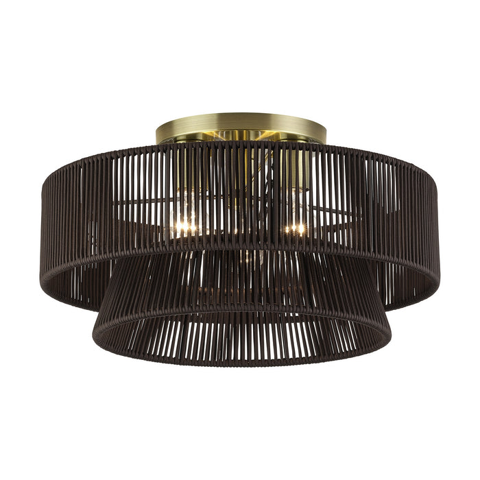 Livex Lighting - 49147-01 - Three Light Semi-Flush Mount - Florell - Antique Brass
