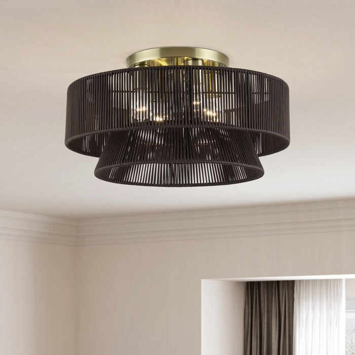 Livex Lighting - 49148-01 - Four Light Semi-Flush Mount - Florell - Antique Brass