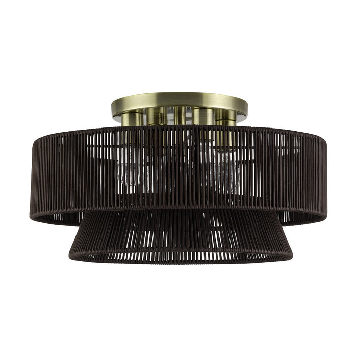 Livex Lighting - 49148-01 - Four Light Semi-Flush Mount - Florell - Antique Brass