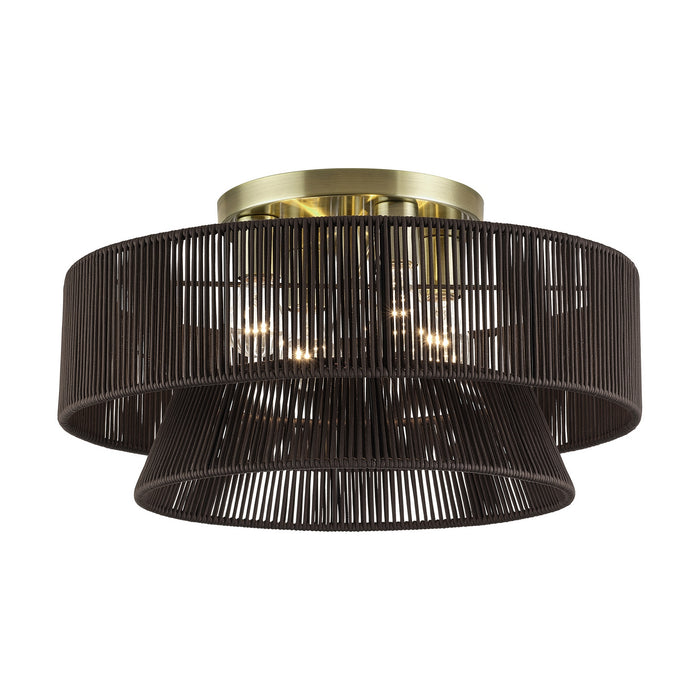 Livex Lighting - 49148-01 - Four Light Semi-Flush Mount - Florell - Antique Brass