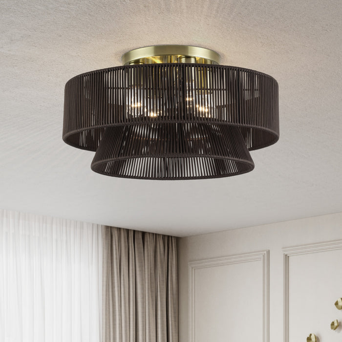 Livex Lighting - 49148-01 - Four Light Semi-Flush Mount - Florell - Antique Brass