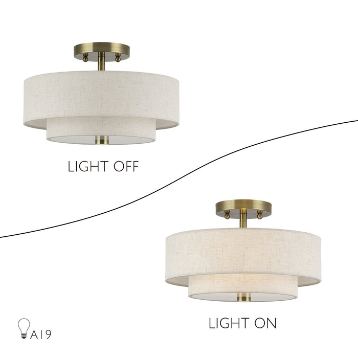 Livex Lighting - 51083-01 - Two Light Semi-Flush Mount - Monroe - Antique Brass