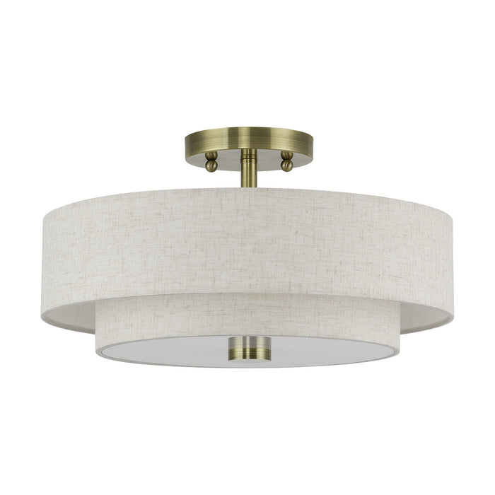 Livex Lighting - 51084-01 - Three Light Semi-Flush Mount - Monroe - Antique Brass