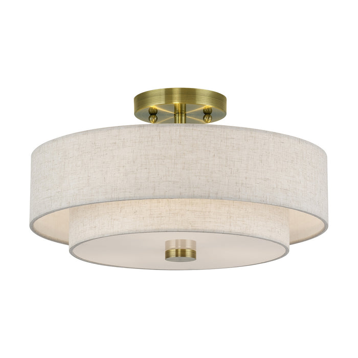 Livex Lighting - 51084-01 - Three Light Semi-Flush Mount - Monroe - Antique Brass