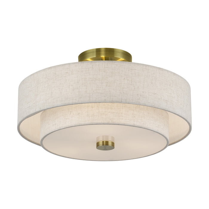 Livex Lighting - 51084-01 - Three Light Semi-Flush Mount - Monroe - Antique Brass