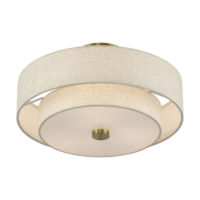 Livex Lighting - 51084-01 - Three Light Semi-Flush Mount - Monroe - Antique Brass