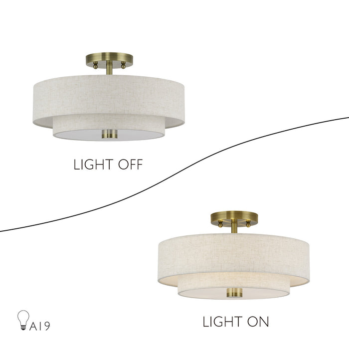 Livex Lighting - 51084-01 - Three Light Semi-Flush Mount - Monroe - Antique Brass